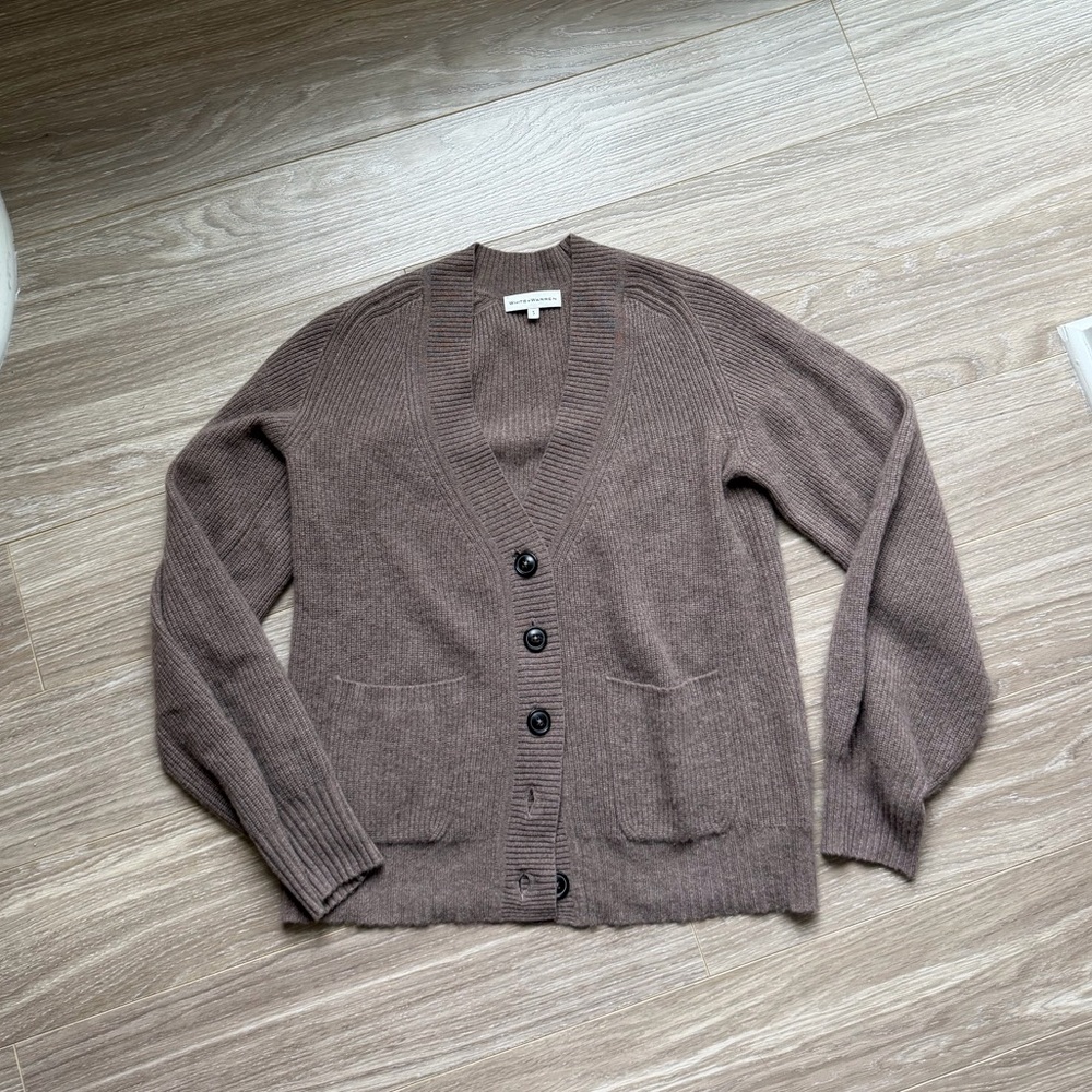 White + Warren Women’s 100% Cashmere Pocket Cardigan Taupe Brown Sz S EUC